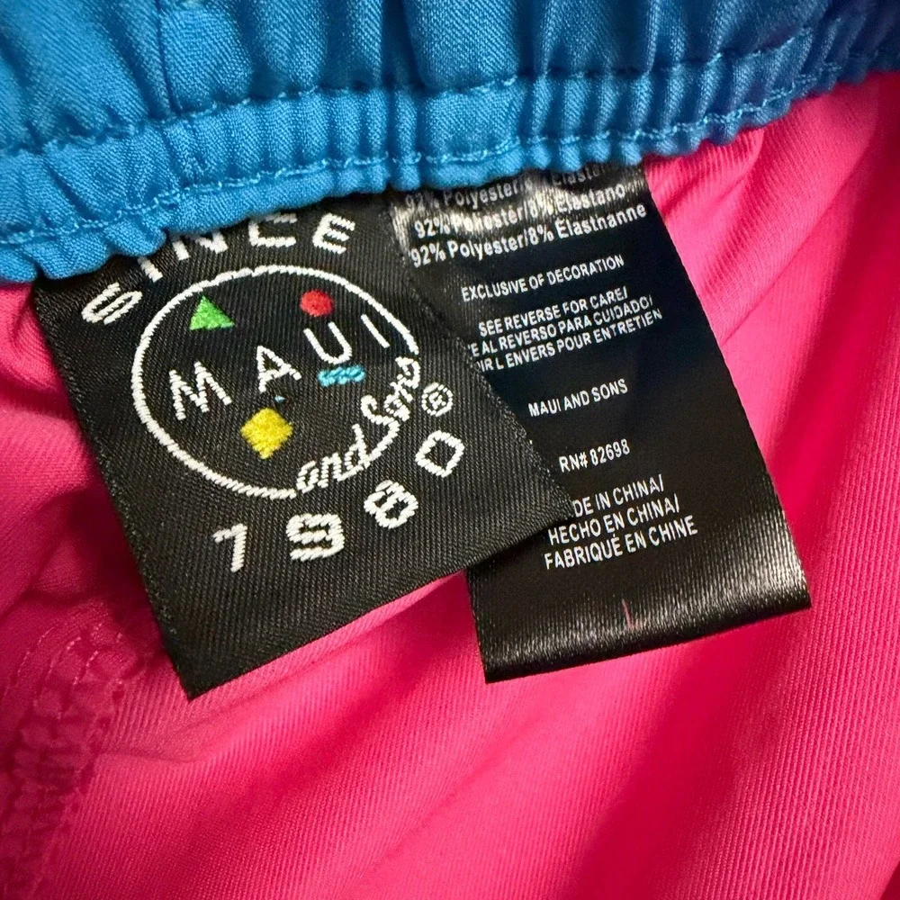 Maui & Sons Jaws Compression Lined Swim Trunks Mens Large Shark Board Shorts 80s